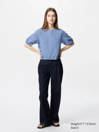 Blusa voluminosa de seersucker para mujer | Cuadros vichy