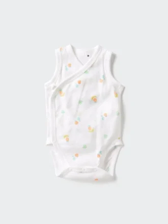 Body sin mangas de malla de algodón para bebé | Abierto por delante | Estampado