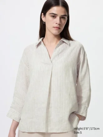 Camisa de mujer Premium Linen con cuello marinero y mangas 3/4 | A rayas