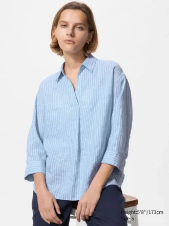 Camisa de mujer Premium Linen con cuello marinero y mangas 3/4 | A rayas