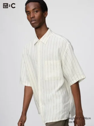 Camisa oversize Premium Linen para hombre | Mangas cortas | A rayas