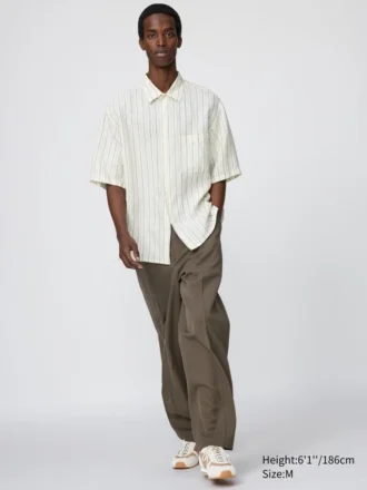 Camisa oversize Premium Linen para hombre | Mangas cortas | A rayas