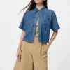 Camisas boxy de mezclilla para mujer | Mangas cortas Camisas boxy de mezclilla para mujer | Mangas cortas