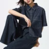 Camisas boxy de mezclilla para mujer | Mangas cortas Camisas boxy de mezclilla para mujer | Mangas cortas
