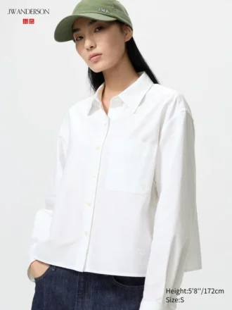 Camisas cortas de corte cuadrado estilo Oxford para mujer