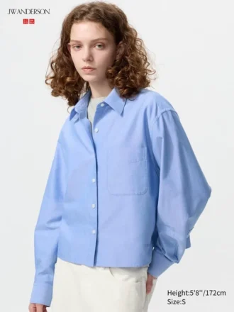 Camisas cortas de corte cuadrado estilo Oxford para mujer
