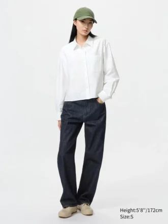 Camisas cortas de corte cuadrado estilo Oxford para mujer