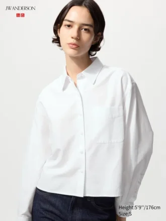 Camisas cortas de corte cuadrado Oxford para mujer