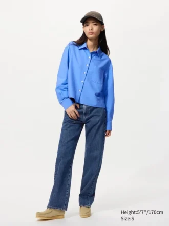 Camisas cortas de corte cuadrado Oxford para mujer
