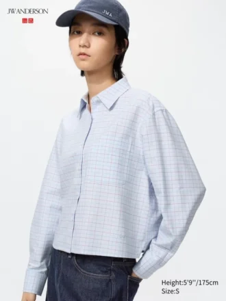 Camisas cortas de corte cuadrado Oxford para mujer | A cuadros
