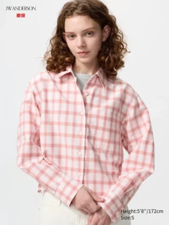 Camisas cortas de corte cuadrado Oxford para mujer | A cuadros