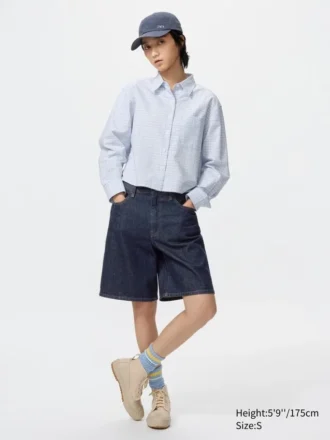 Camisas cortas de corte cuadrado Oxford para mujer | A cuadros
