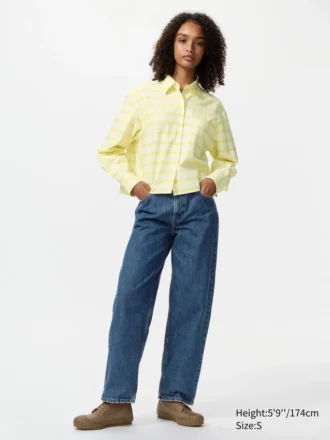 Camisas cortas de corte cuadrado Oxford para mujer | A cuadros