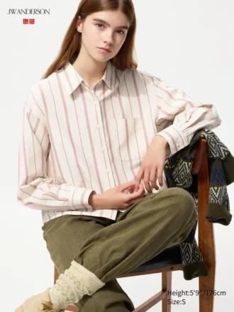 Camisas cortas de corte cuadrado Oxford para mujer | A rayas