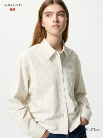 Camisas cortas de corte cuadrado Oxford para mujer | A rayas