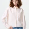 Camisas cortas de corte cuadrado Oxford para mujer | A rayas Camisas cortas de corte cuadrado Oxford para mujer | A rayas