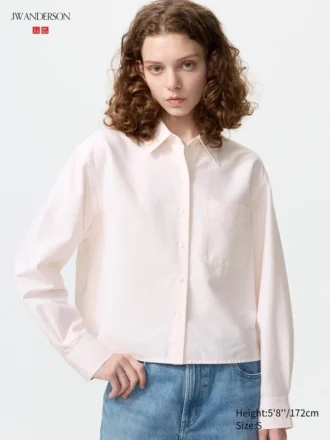 Camisas cortas de corte cuadrado Oxford para mujer | A rayas