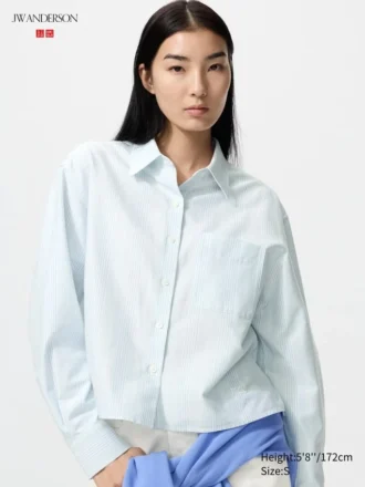 Camisas cortas de corte cuadrado Oxford para mujer | A rayas