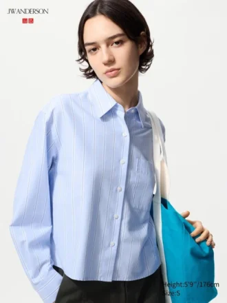 Camisas cortas de corte cuadrado Oxford para mujer | A rayas