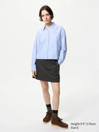 Camisas cortas de corte cuadrado Oxford para mujer | A rayas