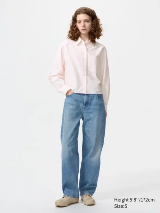 Camisas cortas de corte cuadrado Oxford para mujer | A rayas