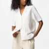 Camisas de cuello abierto para mujer en mezcla de lino | Mangas cortas | A rayas Camisas de cuello abierto para mujer en mezcla de lino | Mangas cortas | A rayas