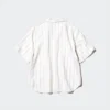 Camisas de cuello abierto para mujer en mezcla de lino | Mangas cortas | A rayas Camisas de cuello abierto para mujer en mezcla de lino | Mangas cortas | A rayas