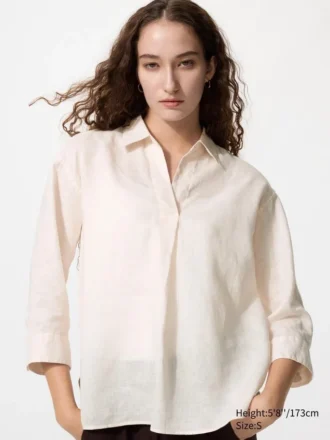 Camisas de lino Premium Linen con cuello marinero para mujer