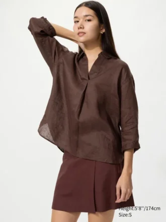 Camisas de lino Premium Linen con cuello marinero para mujer