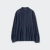 Camisas de mangas cortas con pinzas de denim para mujer Camisas de mangas cortas con pinzas de denim para mujer