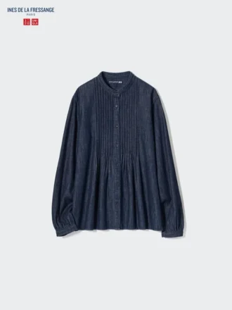 Camisas de mangas cortas con pinzas de denim para mujer
