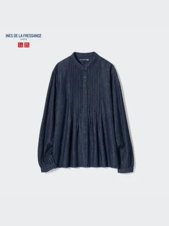 Camisas de mangas cortas con pinzas de denim para mujer