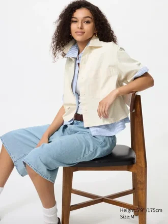 Camisas de mezclilla de corte recto para mujer | Mangas cortas