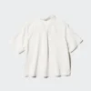 Camisas de mujer de mezcla de lino con cuello abierto | Mangas cortas Camisas de mujer de mezcla de lino con cuello abierto | Mangas cortas
