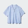 Camisas de cuello abierto para mujer en mezcla de lino | Mangas cortas | A rayas Camisas de cuello abierto para mujer en mezcla de lino | Mangas cortas | A rayas