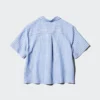 Camisas de cuello abierto para mujer en mezcla de lino | Mangas cortas | A rayas Camisas de cuello abierto para mujer en mezcla de lino | Mangas cortas | A rayas