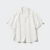 Camisas de mujer de mezcla de lino con cuello abierto y mangas cortas en pantalones cortos Camisas de mujer de mezcla de lino con cuello abierto y mangas cortas en pantalones cortos