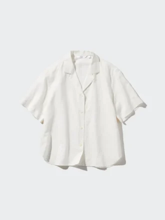 Camisas de mujer de mezcla de lino con cuello abierto y mangas cortas en pantalones cortos