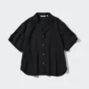 Camisas de mujer de mezcla de lino con cuello abierto y mangas cortas en pantalones cortos
