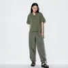 Camisas de mujer de mezcla de lino con cuello abierto y mangas cortas en pantalones cortos