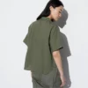 Camisas de mujer de mezcla de lino con cuello abierto y mangas cortas Camisas de mujer de mezcla de lino con cuello abierto y mangas cortas