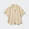 Camisas de mujer de mezcla de lino con cuello abierto y mangas cortas en pantalones cortos