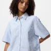 Camisas de pantalones cortos de corte cuadrado Oxford para mujer | A rayas Camisas de pantalones cortos de corte cuadrado Oxford para mujer | A rayas