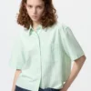 Camisas de pantalones cortos de corte cuadrado Oxford para mujer | A rayas Camisas de pantalones cortos de corte cuadrado Oxford para mujer | A rayas