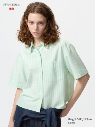 Camisas de pantalones cortos de corte cuadrado Oxford para mujer | A rayas