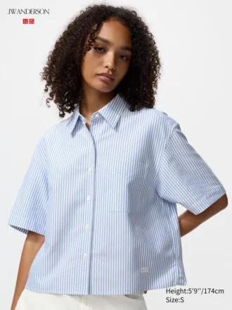 Camisas de pantalones cortos de corte cuadrado Oxford para mujer | A rayas