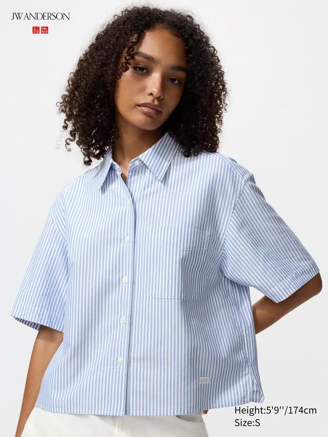 Camisas de pantalones cortos de corte cuadrado Oxford para mujer | A rayas Camisas de pantalones cortos de corte cuadrado Oxford para mujer | A rayas
