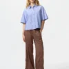 Camisas de pantalones cortos de corte cuadrado Oxford para mujer | A rayas Camisas de pantalones cortos de corte cuadrado Oxford para mujer | A rayas