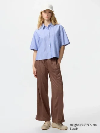 Camisas de pantalones cortos de corte cuadrado Oxford para mujer | A rayas