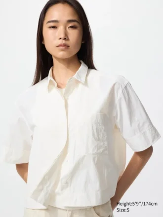 Camisas de pantalones cortos de nylon de corte cuadrado para mujer | Mangas cortas